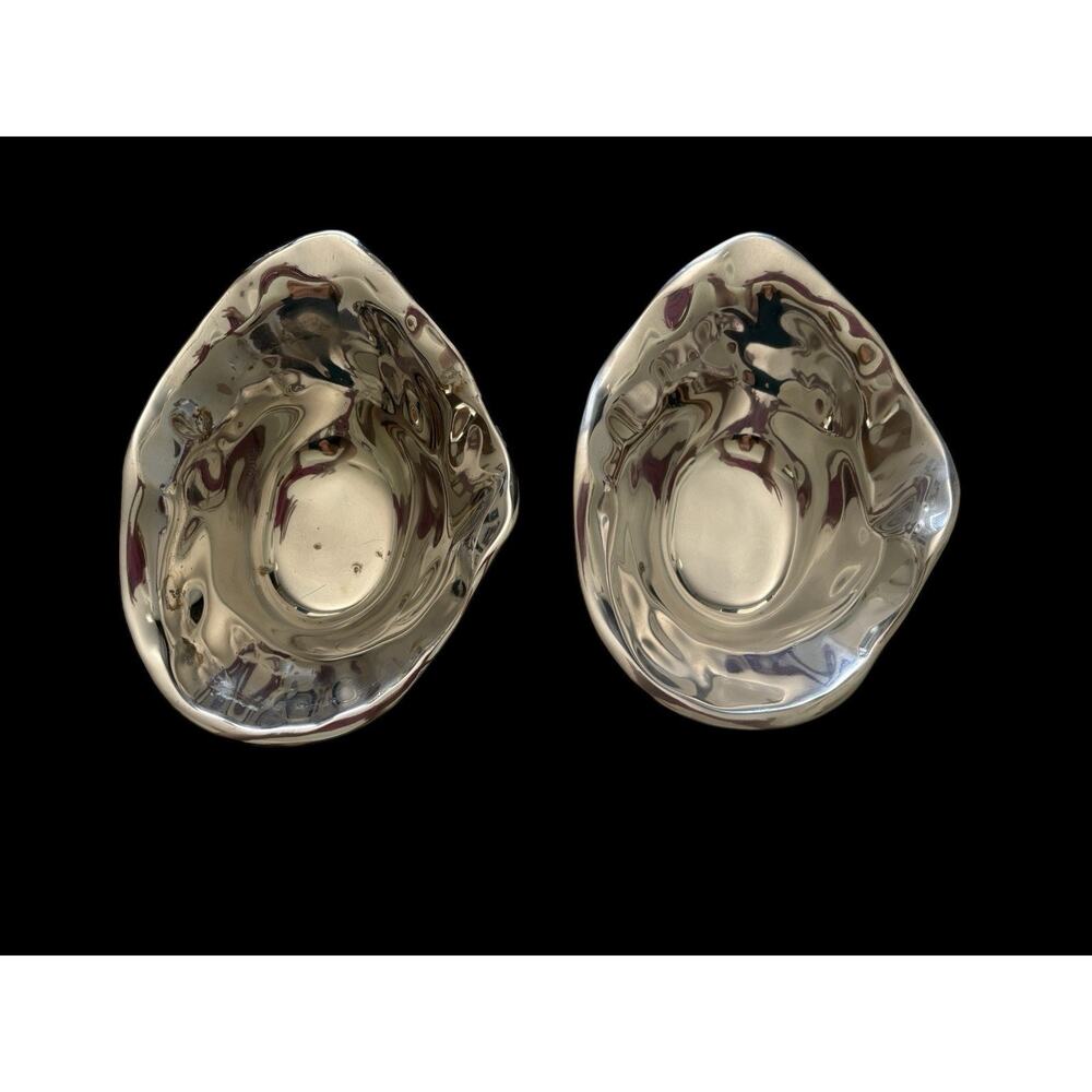 Set Of 2 Pottery Barn Silver Tone “Pasha” Irregular Shaped Bowls 6.5 x5”x2.5”